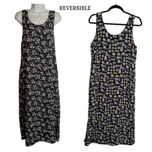 Reversible Colorful Green Blue Purple Floral Geometric Print Sleeveless Dress L